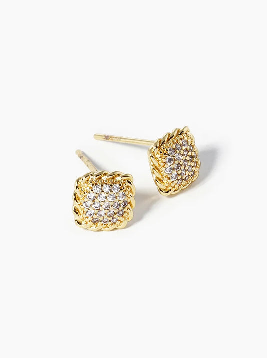 18K Gold Dipped CZ Pave 6mm Square Post Stud Earrings