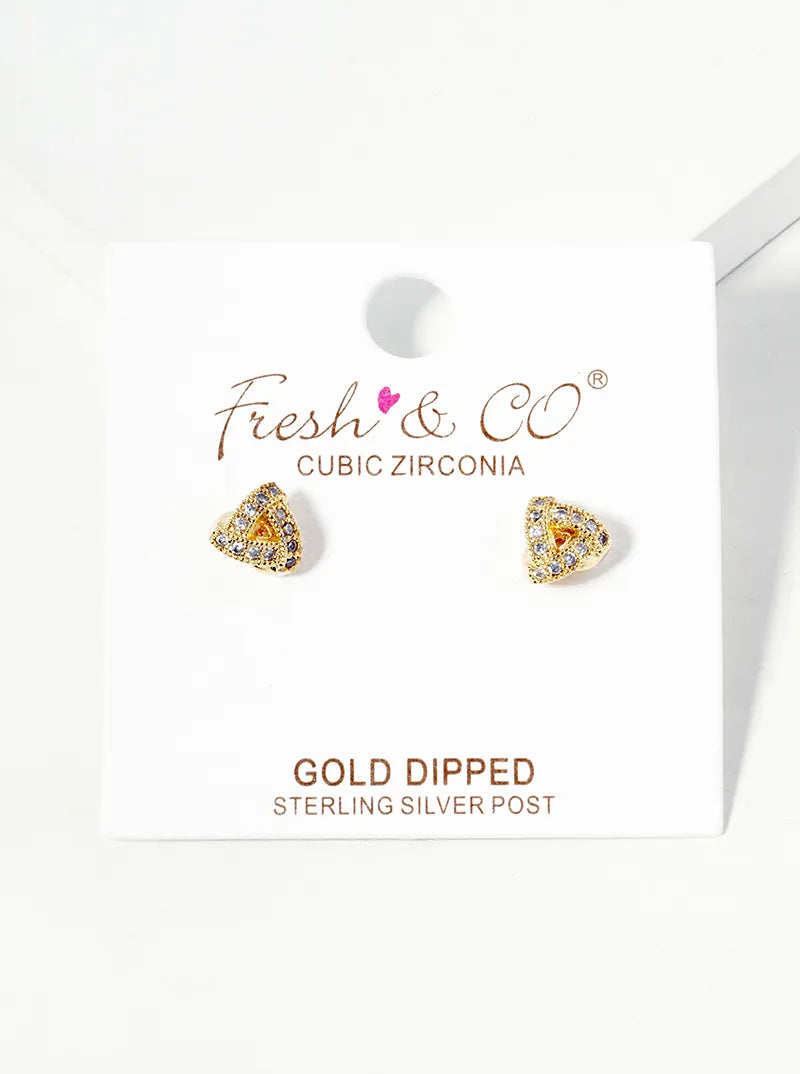 18K Gold Dipped CZ Pave 7mm Triangle Post Stud Earrings