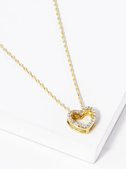 18K Gold Dipped CZ Pave 9mm Heart Pendant Necklace