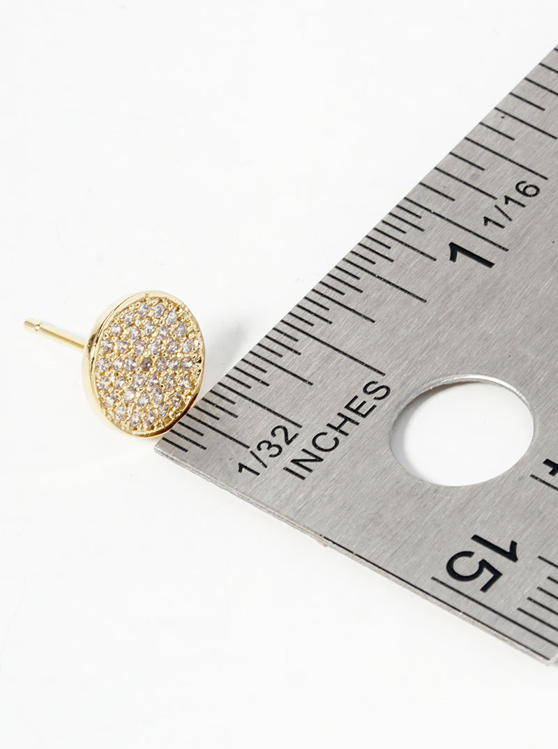 18K Gold Dipped CZ Pave 9mm Round Post Stud Earrings
