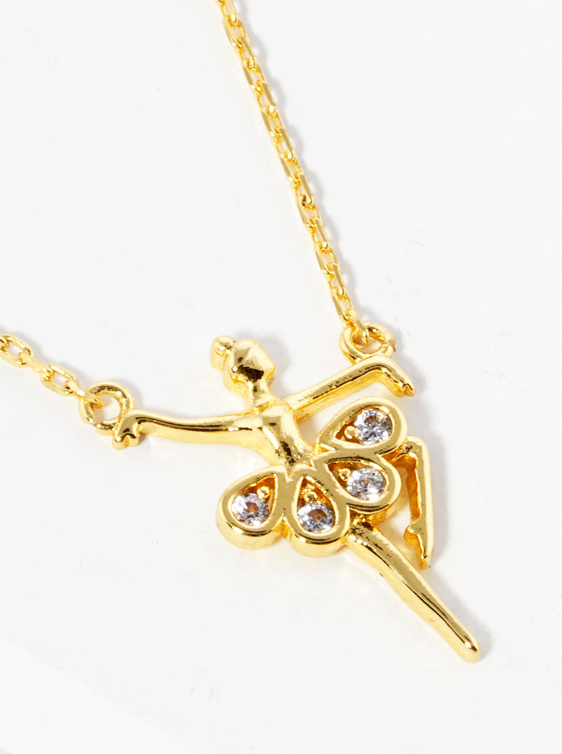 White Gold Dipped CZ Pave Ballerina Pendant Necklace