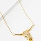18K Gold Dipped CZ Pave Bull Head Pendant Necklace