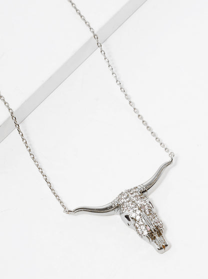 18K Gold Dipped CZ Pave Bull Head Pendant Necklace