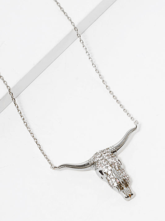 18K Gold Dipped CZ Pave Bull Head Pendant Necklace