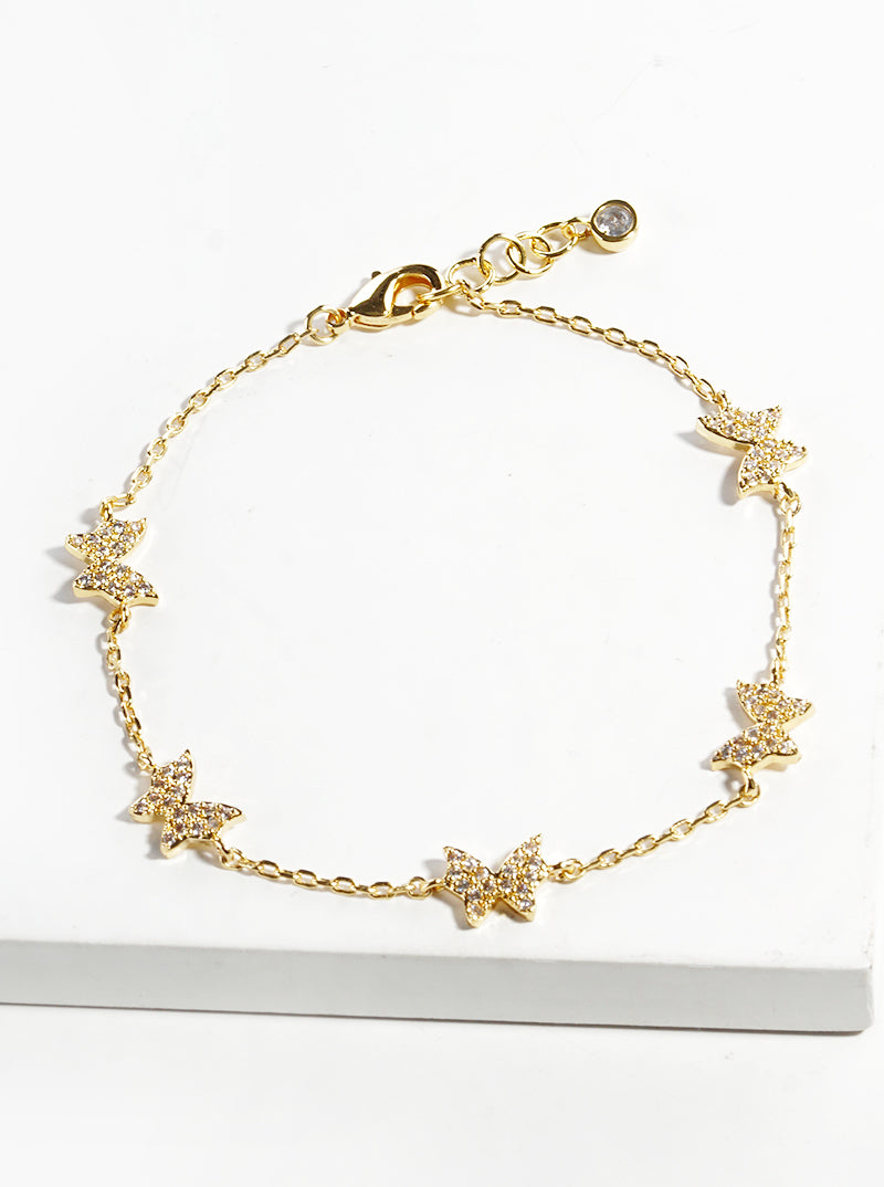 18K Gold Dipped CZ Pave Butterfly Charm Bracelet