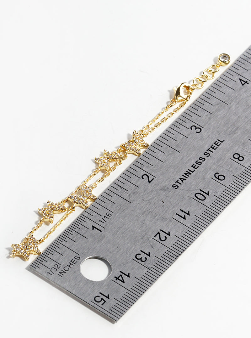 18K Gold Dipped CZ Pave Butterfly Charm Bracelet