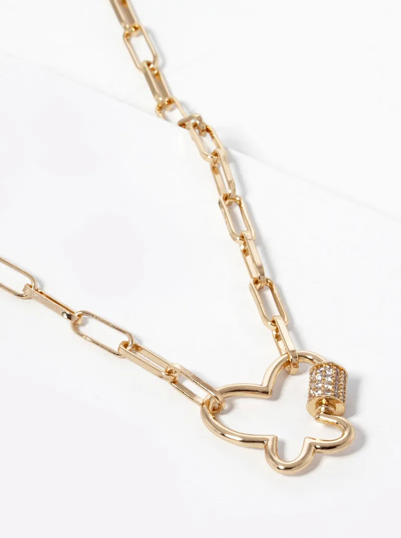 18K Gold Dipped CZ Pave Butterfly Pendant Chain Necklace
