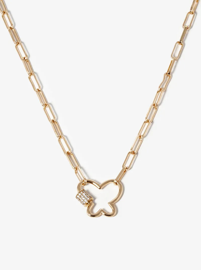 18K Gold Dipped CZ Pave Butterfly Pendant Chain Necklace