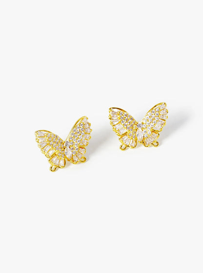 18K Gold Dipped CZ Pave Butterfly Stud Earrings