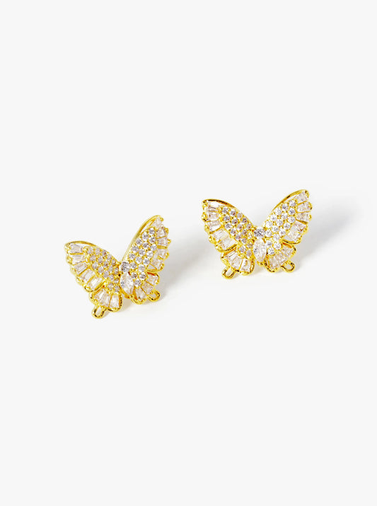 18K Gold Dipped CZ Pave Butterfly Stud Earrings
