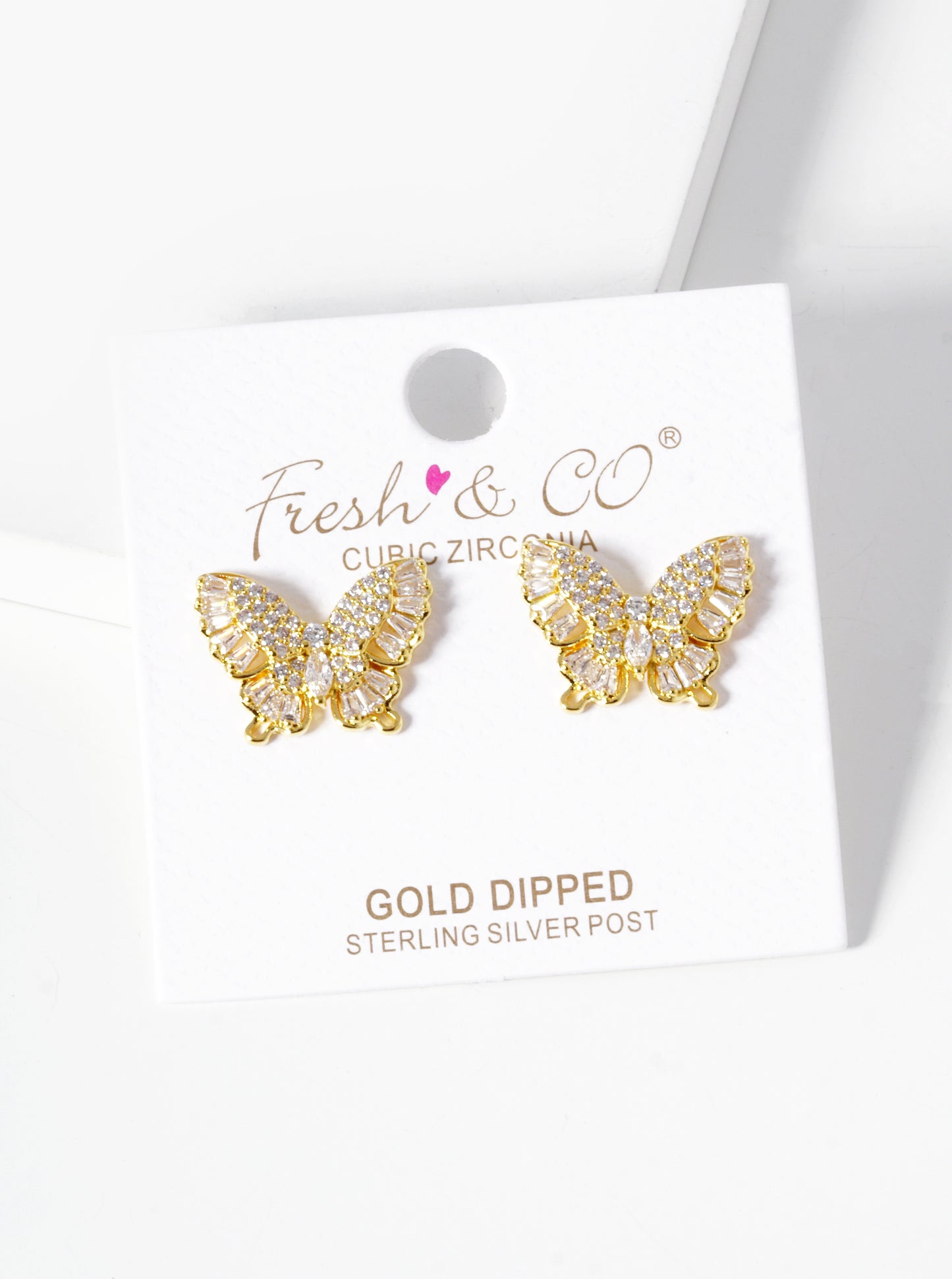 18K Gold Dipped CZ Pave Butterfly Stud Earrings
