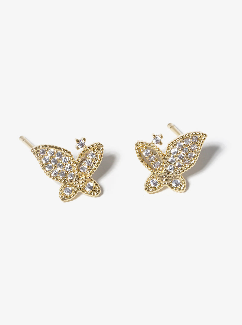 18K Gold Dipped CZ Pave Butterfly Stud Earrings
