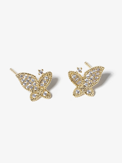 18K Gold Dipped CZ Pave Butterfly Stud Earrings