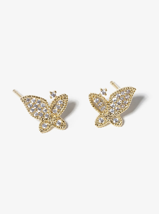 18K Gold Dipped CZ Pave Butterfly Stud Earrings
