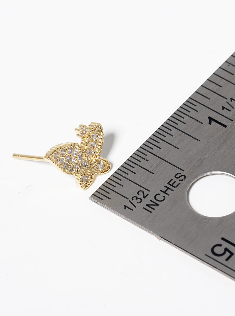 18K Gold Dipped CZ Pave Butterfly Stud Earrings