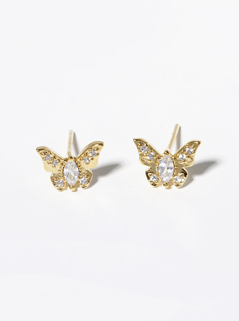 18K Gold Dipped CZ Pave Butterfly Stud Earrings