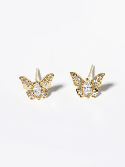 18K Gold Dipped CZ Pave Butterfly Stud Earrings