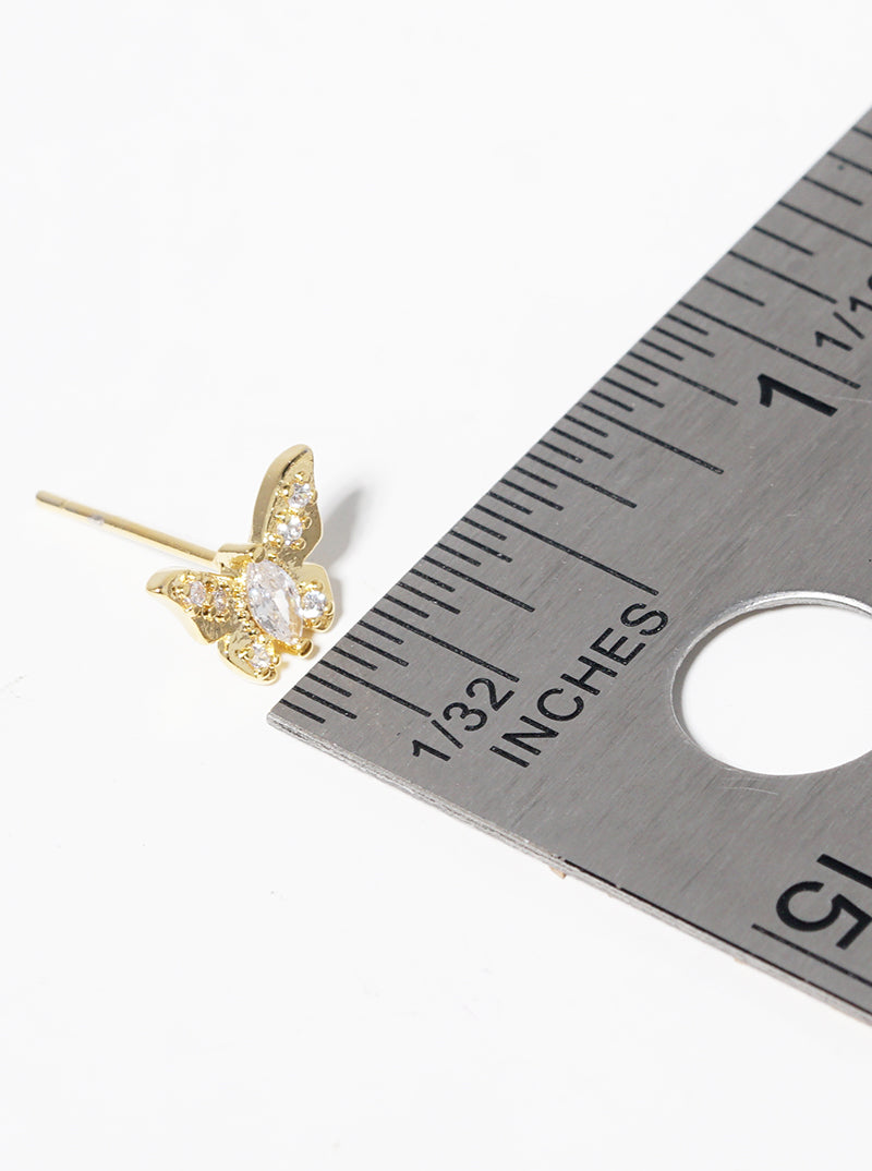 18K Gold Dipped CZ Pave Butterfly Stud Earrings