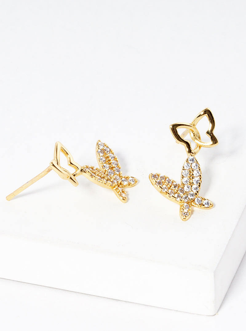 18K Gold Dipped CZ Pave Butterfly Stud Earrings