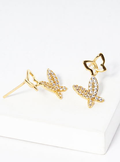18K Gold Dipped CZ Pave Butterfly Stud Earrings