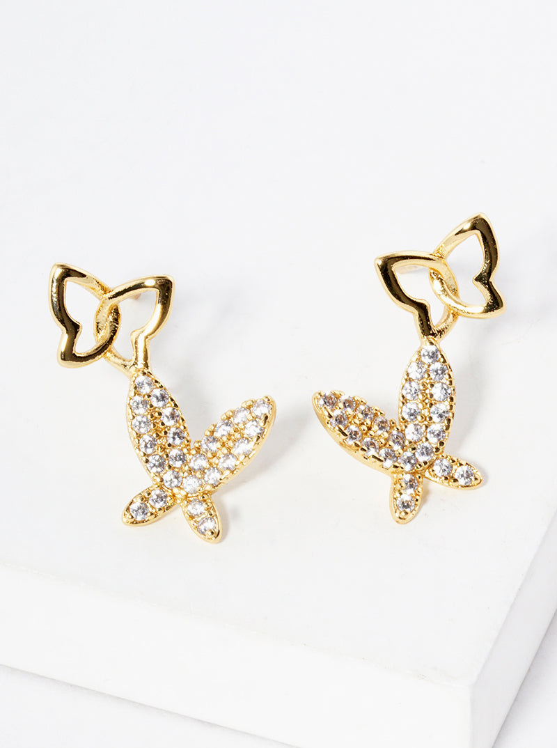 18K Gold Dipped CZ Pave Butterfly Stud Earrings