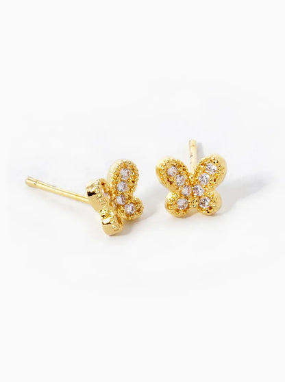 18K Gold Dipped CZ Pave Butterfly Stud Earrings