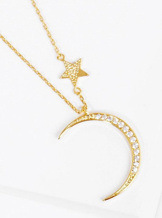 18K Gold Dipped CZ Pave Celestial Stars Pendant Delicate Necklace