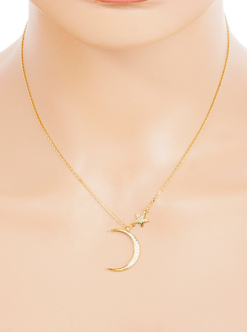 18K Gold Dipped CZ Pave Celestial Stars Pendant Delicate Necklace