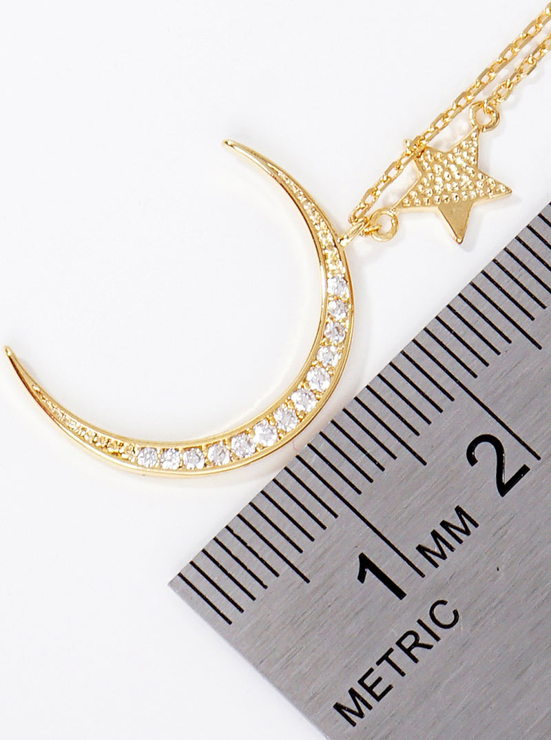 18K Gold Dipped CZ Pave Celestial Stars Pendant Delicate Necklace