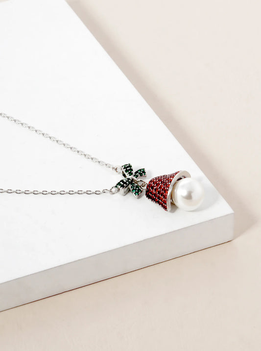 18K Gold Dipped CZ Pave Christmas Bell Pendant Necklace