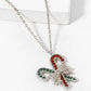 18K Gold Dipped CZ Pave Christmas Candy Cane Pendant Necklace