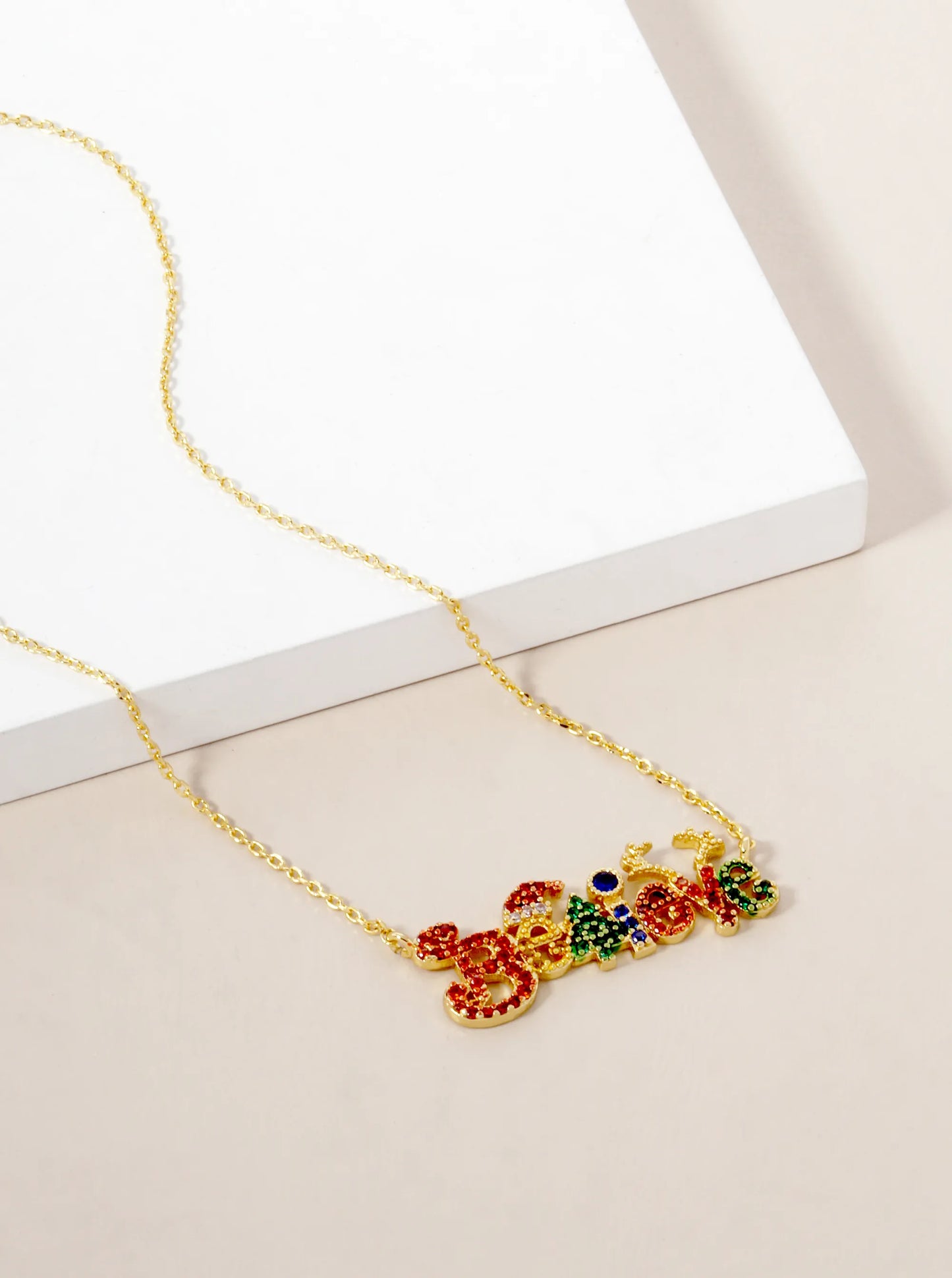 18K Gold Dipped CZ Pave Christmas Pendant Necklace
