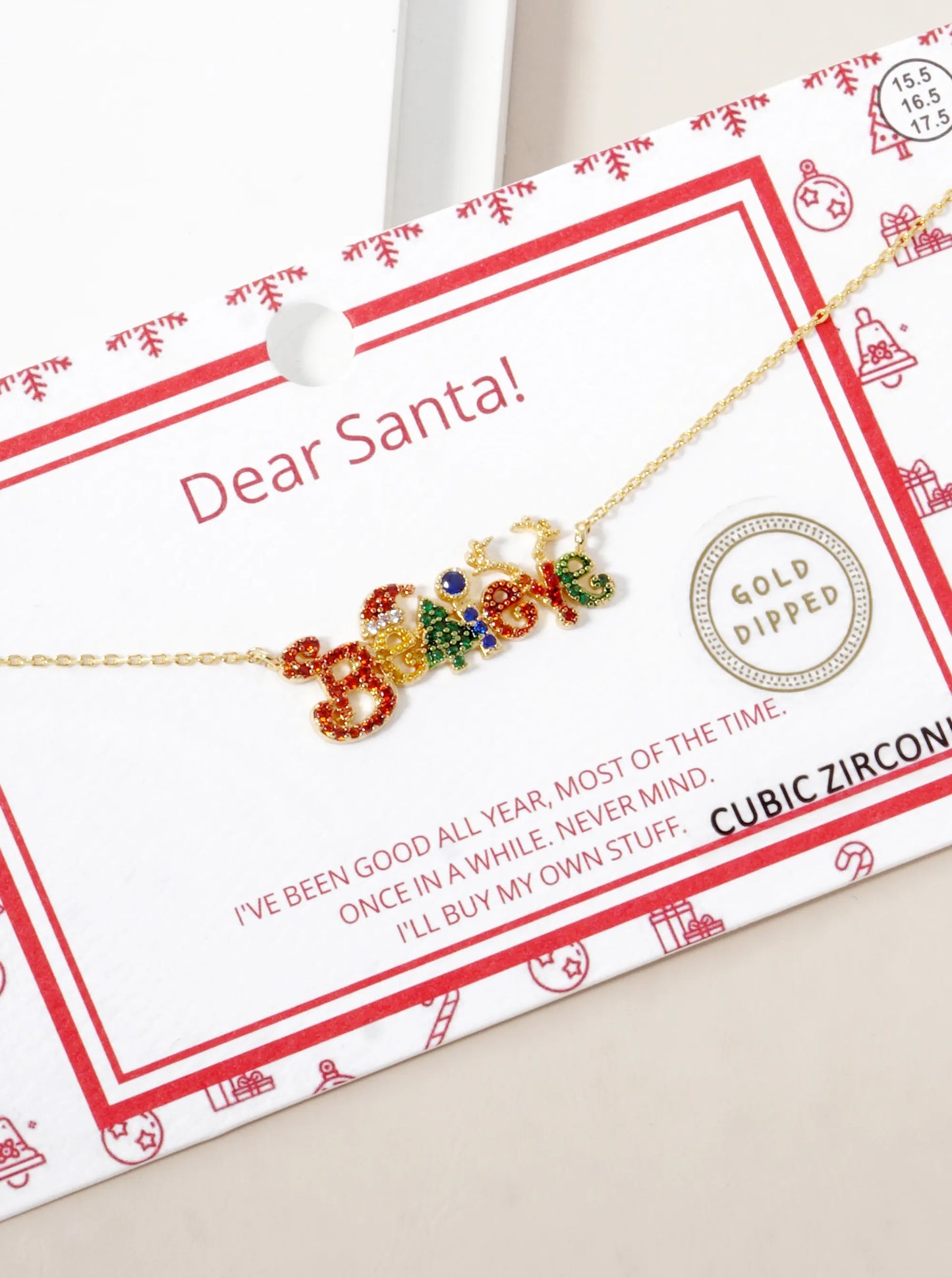 18K Gold Dipped CZ Pave Christmas Pendant Necklace