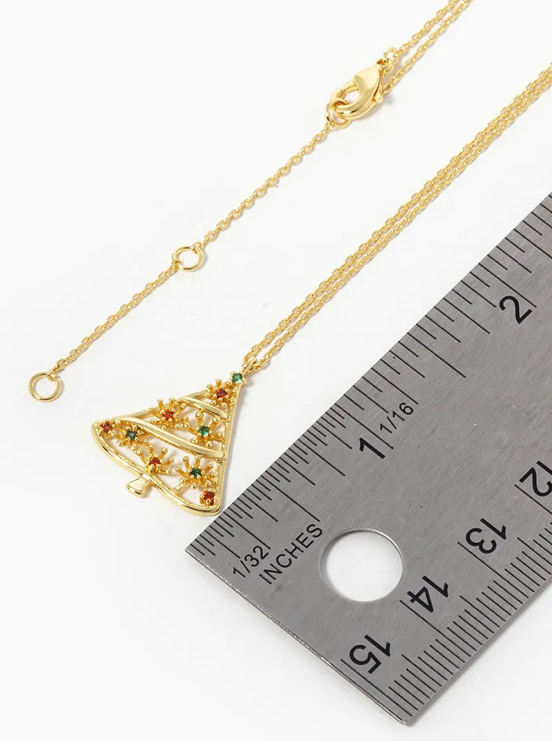 18k Gold Dipped CZ Pave Christmas Tree Pendant Necklace