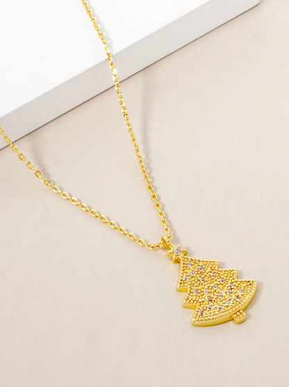 18K Gold Dipped CZ Pave Christmas Tree Pendant Necklace
