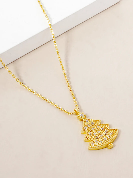 18K Gold Dipped CZ Pave Christmas Tree Pendant Necklace