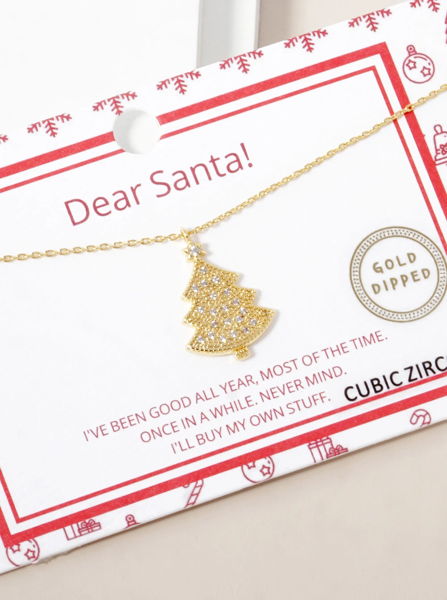 18K Gold Dipped CZ Pave Christmas Tree Pendant Necklace