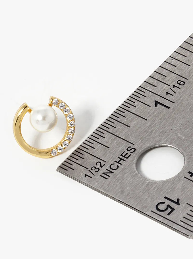 18K Gold Dipped CZ Pave Circle With Pearl Stud Earrings