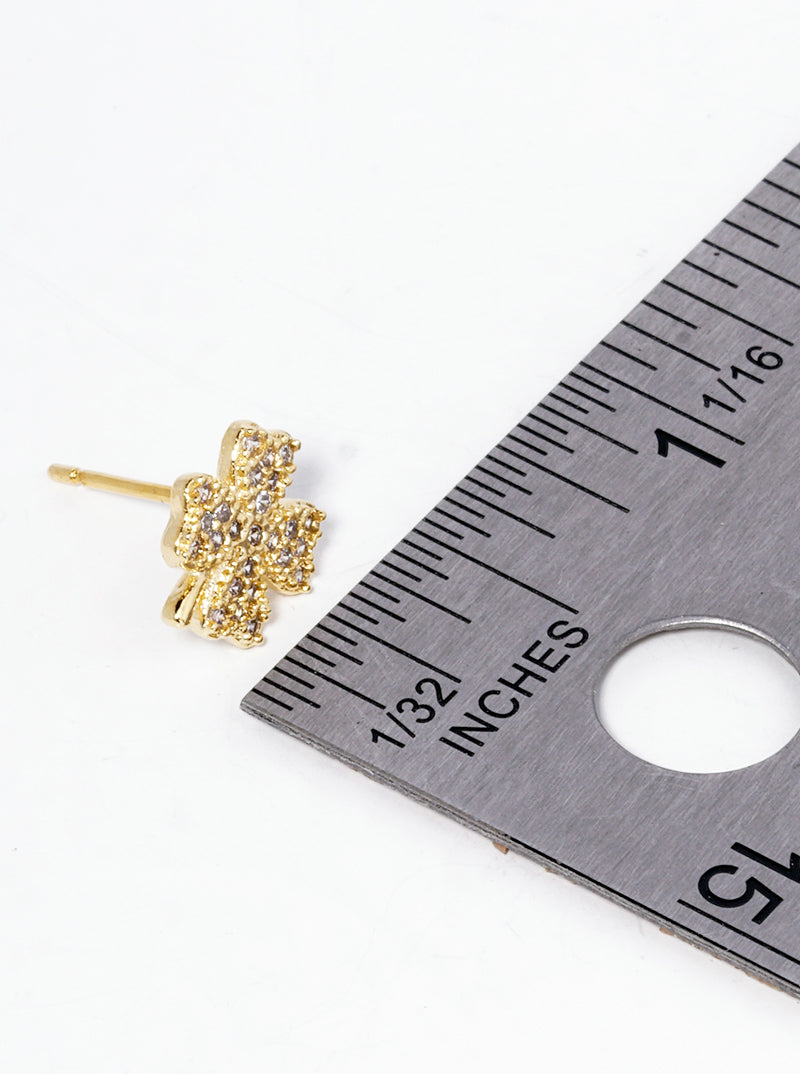 18K Gold Dipped CZ Pave Clover Stud Earrings