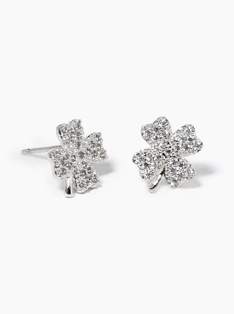 18K Gold Dipped CZ Pave Clover Stud Earrings
