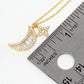 18K Gold Dipped CZ Pave Crescent Moon Pendant Necklace