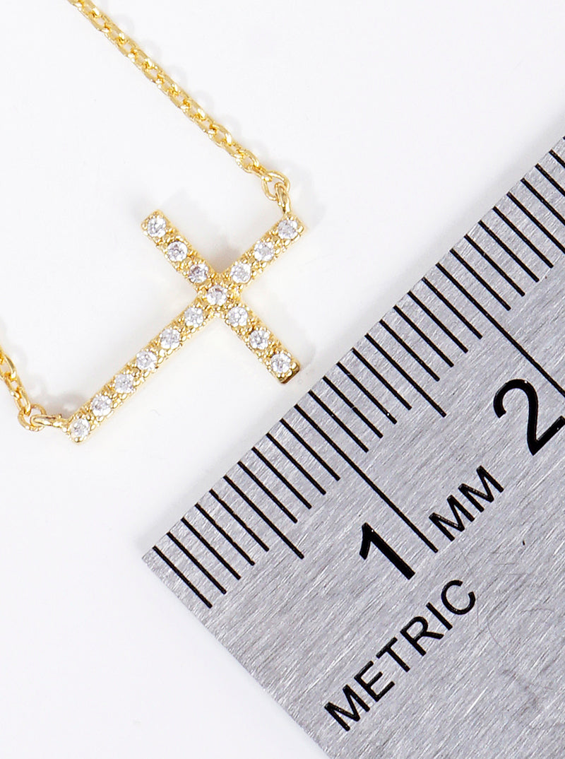 18K Gold Dipped CZ Pave Cross Pendant Delicate Necklace