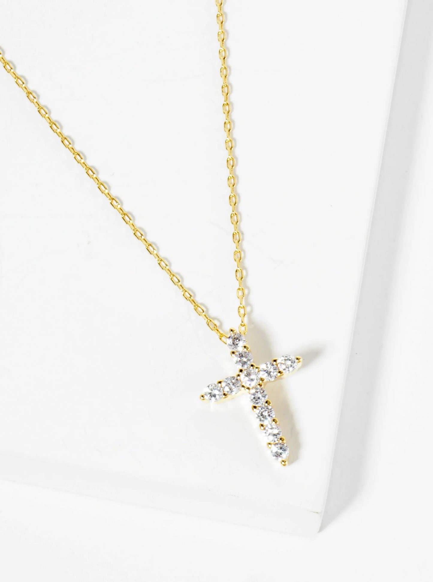 18K Gold Dipped CZ Pave Cross Pendant Necklace