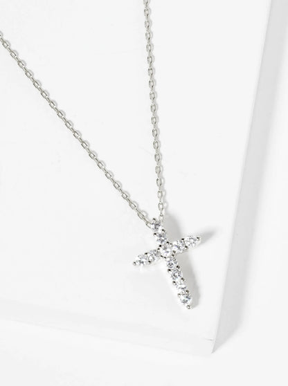 18K Gold Dipped CZ Pave Cross Pendant Necklace
