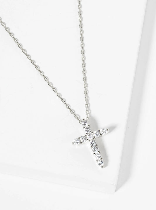 18K Gold Dipped CZ Pave Cross Pendant Necklace