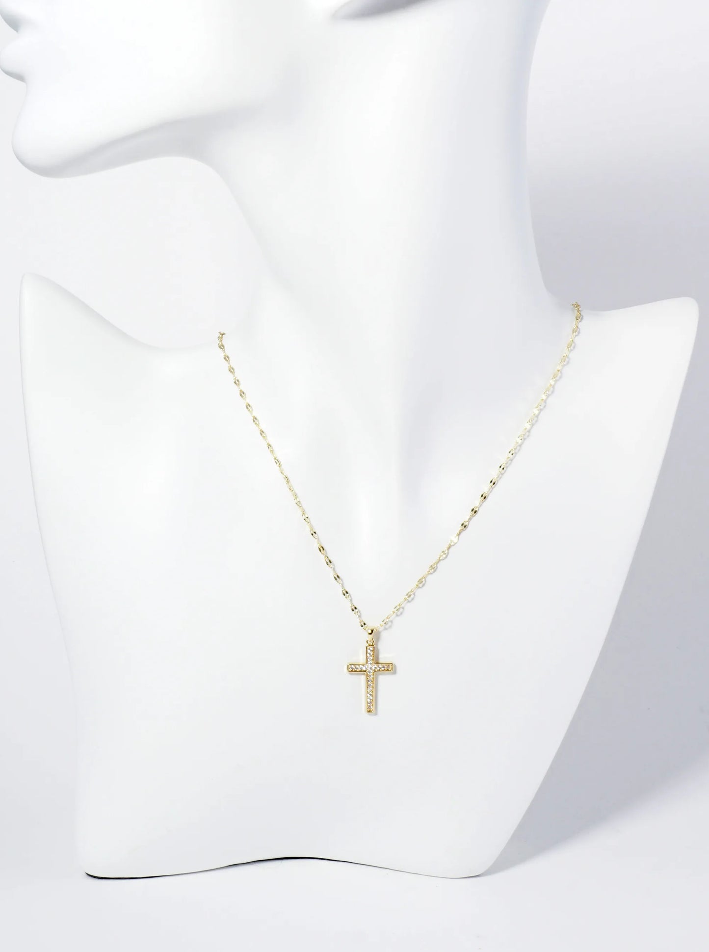 18K Gold Dipped CZ Pave Cross Pendant Necklace