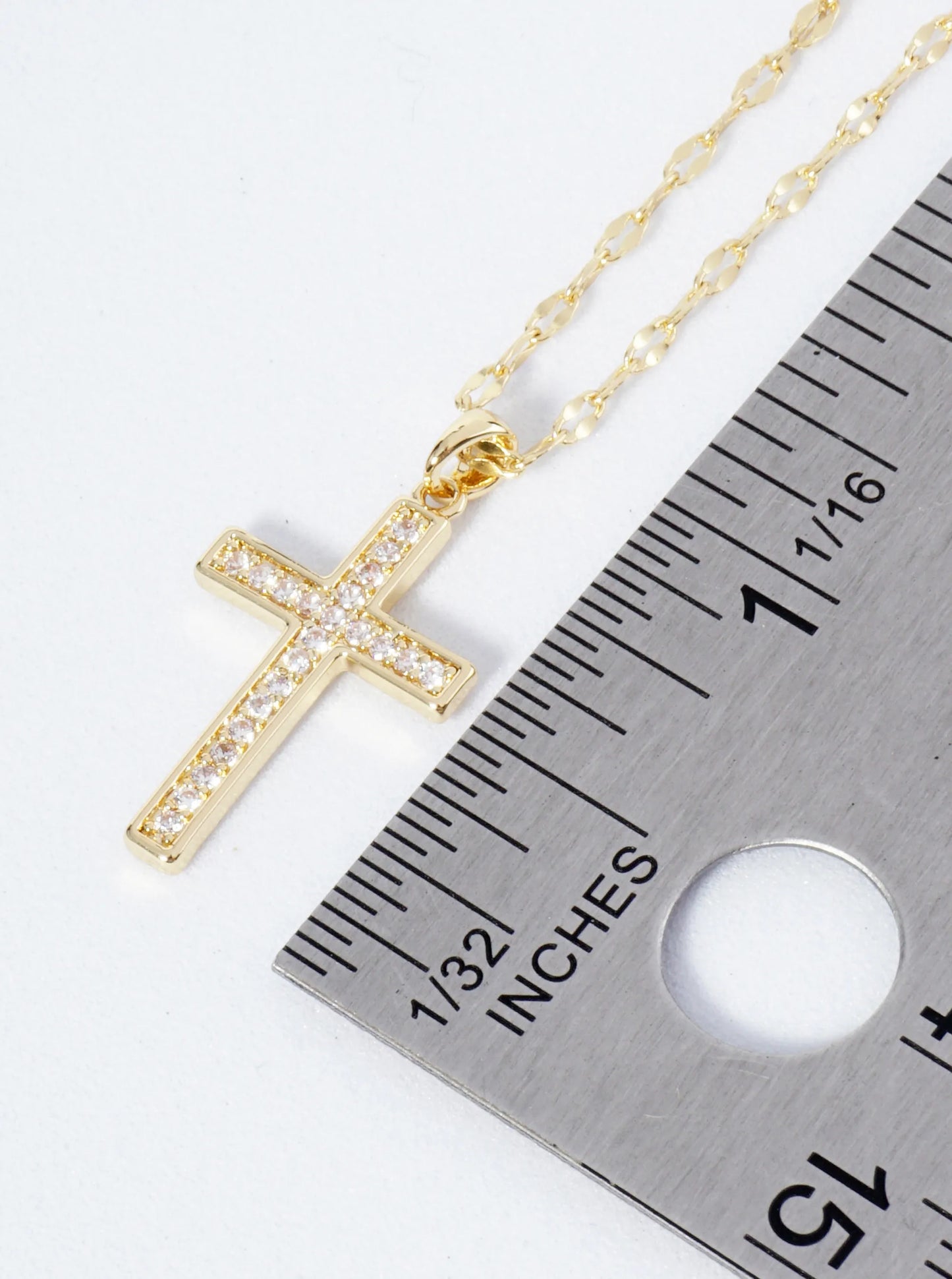 18K Gold Dipped CZ Pave Cross Pendant Necklace