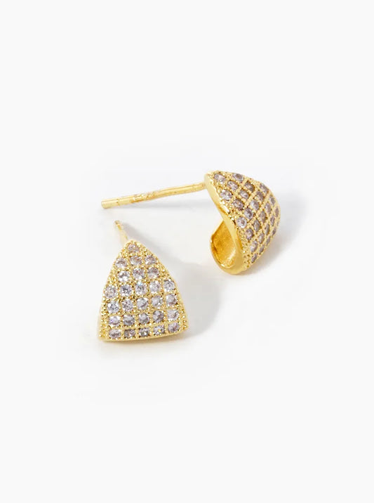 18K Gold Dipped CZ Pave Curved Triangle Stud Earrings