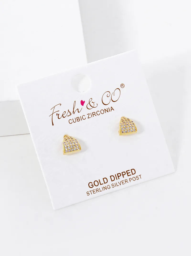 18K Gold Dipped CZ Pave Curved Triangle Stud Earrings
