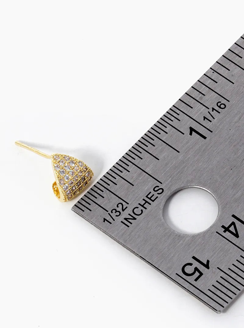 18K Gold Dipped CZ Pave Curved Triangle Stud Earrings